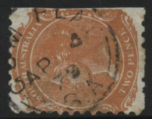 Sth Aust: Gum Flat: ‘GUM FLAT/AP4/79/S.A’ cds (rated RRRR) on QV DLR 2d orange, trimmed at right. PO 1.4.1876; renamed Minlaton PO circa 3.1877.