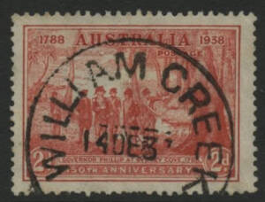 Sth Aust: William Creek: 'WILLIAM CREEK/14DE37/[S.A]' cds (type C4, rated R) on NSW Sesqui-Centenary 2d red. PO 17.3.1890; closed 22.4.1941.