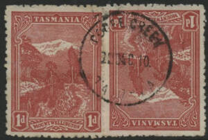 Tasmania: Cooee Creek: 'COOEE CREEK/20NO10/TASMANIA' cds (type 2, rated R) on Pictorial 1d red x2. PO 1.4.1906; renamed Cooee 16.81912. [Datestamp continued in use with 'CREEK' excised by 1917]