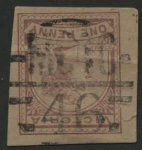 Victoria: Barred Numerals: 1346 ‘MCCC/46’ (rated RRRR) on QV 1d brown postal card cut-out. Allocated to Timmering East PO 1.7.1883; closed 1.12.1930.