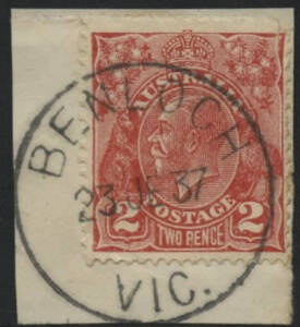 Victoria: Benloch: ‘BENLOCH/23JE37/VIC.’ cds (rated RR) on KGV 2d red on piece. RO 8.9.1920; PO 1.7.1927; TO 1.1.1953, provisionally closed 30.11.1956; closed 28.2.1957.