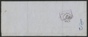 Victoria: Burrumbeet: ‘BURRUMBEET/2386’ double-rectangle h/s in violet (Railway cachet; rated RRRR) arrival b/s on OHMS circular with ‘MINISTER OF JUSTICE’ Frank Stamp, returned with ‘WINDERMERE/MR25/83/VICTORIA’ oval d/s (PO 1862; closed 1975) alongside 