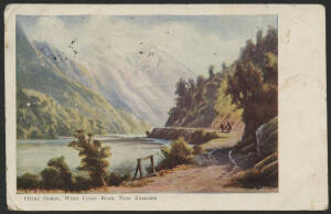 Victoria: Glenluce: ‘MISSENT TO/GLENLUCE’ boxed h/s on New Zealand ‘Otira Gorge, West Coast Road’ postcard addressed to "Yapeen, Castlemaine" with 1d Universal tied ‘NELSON/NZ’ cds over-struck by barred numeral ‘638’ of Glenluce (rated R), forwarded with 