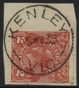 Victoria: Kenley: ‘KENLEY/15MY35/VIC.’ cds on KGV 2d red on piece. RO 1.11.1923; PO 1.7.1927; TO 9.9.1944; closed 1.3.1967.