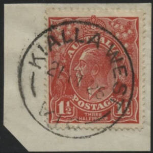 Victoria: Kialla West: ‘KIALLA WEST/21JE25/VIC’ cds on KGV 1½d red on piece. PO 22.2.1875; closed 14.7.1951.