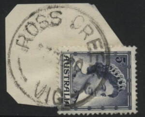 Victoria: Ross Creek: 'ROSS CREEK/27DE60/VIC.' cds on QEII 5d blue on piece. PO 1.7.1871; RO 25.5.1919; PO 1.7.1927; closed 31.7.1969. [Goldfields: 8km SSW of Ballarat]