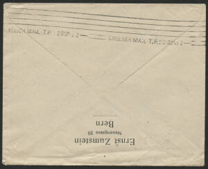 Victoria: English Mail: 'ENGLISH MAIL TPO 23SP1912' machine roller cancel b/s on cover from Switzerland with Helvetia 25c blue tied Bern cancel addressed to "Powlett River, Wonthaggi, Victoria, Australie", fine condition. [Melbourne - Adelaide Express Tra