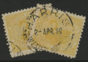 West Aust: Harris: ‘HARRIS/2-APR10/WESTERN AUSTRALIA’ cds on Swan 2d yellow x2. AO 15.07.1905; RO 1.10.1911; closed 29.02.1912. [Gold Mining; composite strike]