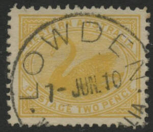 West Aust: Lowden: 'LOWDEN/7-JUN10/W[ESTN AUSTR]ALIA' cds on Swan 2d yellow. Renamed from Preston Valley AO 1.3.1909; closed 1983 [scarce on Swans].