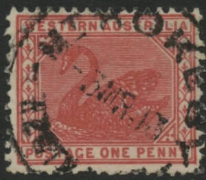 West Aust: Mount Kokeby: 'MT KOKEBY/-3MR13/WESTN [AUS]T' cds (type B29; earliest recorded date) on Swan 1d pink. AO 16.7.1904; closed 1974 [this datestamp type is very scarce on Swans].