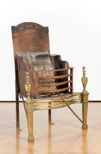 FIRE CRADLE: Antique brass & iron with fire bricks, in the Adams style. 47 x 41 x 94cm