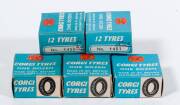 CORGI: Group of Tyre Pack Accessories consisting of 17mm O. DIA. (1451); and, 19mm O. DIA. (1452); and, 12.7mm O.D. (1453). Each box containing 12 tyres (quantities not checked). Mint in original blue cardboard boxes. (5 items)