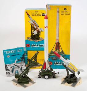 CORGI: Late 1950s to early 1960s group of ‘Corgi Major’ ‘Rocket Age Models’ consisting of Bloodhound Guided Missile with Launching Ramp (1108); and, Corporal Guided Missile on Mobile Launcher (1112), and, Guided Missile Launcher (1116). All mint in good+ 