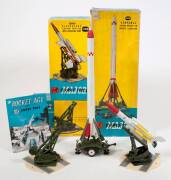 CORGI: Late 1950s to early 1960s group of &lsquo;Corgi Major&rsquo; &lsquo;Rocket Age Models&rsquo; consisting of Bloodhound Guided Missile with Launching Ramp (1108); and, Corporal Guided Missile on Mobile Launcher (1112), and, Guided Missile Launcher (1116). All mint in good+ 