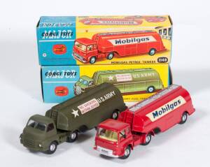 CORGI: 1960s &lsquo;Corgi Major&rsquo; pair of Fuel Tankers consisting of Army Fuel Tanker (1134)- Army Green; and, Mobil Petrol Tanker (1140) &ndash; Red. Mint in excellent yellow and blue picture boxes with original packing pieces. (2 items)