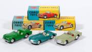 CORGI: Late 1950s to early 1960s group of sports cars consisting of Triumph T.R.2 Sports Car (301) &ndash; Green with White Seats; and, M.G.A. Sports Car (302) &ndash; Metallic Green Body with White Seats; and, Triumph T.R.3 Sports Car (305) &ndash; Light Green with Red Se