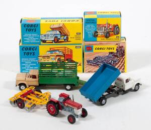 CORGI: Late 1960s to Early 1970s Group of Farm Vehicles and Accessories Consisting of Dodge &lsquo;Kew Fargo&rsquo; Livestock Transporter with Animals (484) &ndash; Light Brown with a Green Animal Holder and Plastic Pig Figures; And, Massey-Ferguson 165 Tractor (66) &ndash; Red;