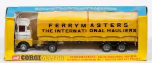 CORGI: Late 1960s to Early 1970s 'Corgi Major' Scammell Handyman ‘Ferrymasters the International Hauliers’ Tractor and Trailer (1147) -  Yellow and White with Plastic Yellow Canopy. Mint in original yellow and blue windowed box with original cardboard pac