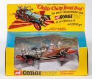 CORGI: Late 1960s to early 1970s Chitty Chitty Bang Bang Automobile (266) &ndash; with working automatic Flip Out Wings and figures of Caracticus Potts, Truly Scrumptious, Jeremy & Jemima. Mint in original yellow and blue windowed box with original plastic clou