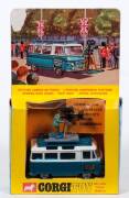 CORGI: Late 1960s to Early 1970s Commer Mobile Camera Van (479) &ndash; Blue and White with Plastic Figures of Cameraman and Camera. Mint in original yellow and blue cardboard windowed box. Very slight damage to the cardboard box&nbsp;