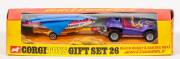 CORGI: Early 1970s &lsquo;Whizzwheels&rsquo; Beach Buggy & Sailing Boat Gift Set (GS26) &ndash; Purple with red and white &lsquo;Seaspray&rsquo; Boat on yellow trailer. Mint in original yellow and red windowed box with original cardboard packing display.