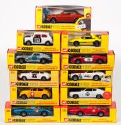 CORGI: Early 1970s Group of &lsquo;Whizzwheels&rsquo; Racing Sports Cars Including Ford Cortina GXL &lsquo;Graham Hill&rsquo; (150) &ndash; Metallic Bronze with Black Roof and Graham Hill Figure; And, Ferrari 206 Dino Sport (344) &ndash; Red with White Doors and Racing Number 30; And, Porsc