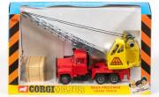 CORGI: 1970s &lsquo;Corgi Major&rsquo; Mack-Priestman Crane Truck &lsquo;Hi Grab&rsquo; (1154) &ndash; Red and Yellow with Silver Jib and Gold hook. Mint in original yellow and blue cardboard windowed box with original cardboard packing display.