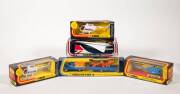 CORGI: Late 1970s to early 1980s Group of aircraft including Land-Rover, Nipper Aircraft and Trailer Gift Set (GS19); and, British Airway Concorde (650); and, Hughes 369 Helicopter (921). All mint in original striped cardboard windowed boxes. (5 items)