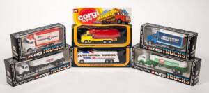 CORGI: 1980s Group of Model Trucks Including Mercedes-Benz ‘Guinness’ Truck (1166); And, ‘Gervais’ Mercedes Refrigerated Truck (2028); And, ‘Wimpey’ Scania Dump Truck (1153). Most mint, all in original cardboard packaging. (28 items)