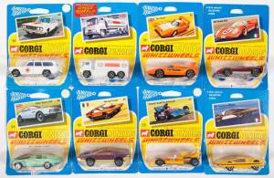 CORGI JUNIORS: Late 1960s to early 1970s group of ‘Whizzwheels’ Model Cars consisting of Transitional ‘Whizzwheels’ Guy Warrior Tanker (14) – Esso; and, Formula 1 Grand Prix Racing Car (22) - Yellow; and, Aston Martin DBS (24) – Light Green. All mint and 