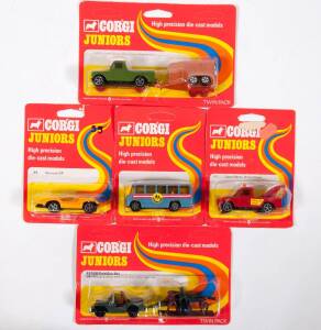 CORGI JUNIORS: 1970s group of model cars including Army Patrol Set Daimler Scout Car and Sting Helicopter (E2511) – Green; and, Healer Wheeler (36) – White; and, Field Gun Set US Military Jeep and Field Gun (E2508) - Green with Plastic Figures. All mint a