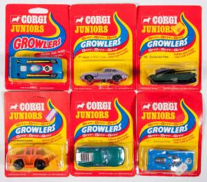 CORGI JUNIORS: Late 1970s group of Model Cars including Jaguar V 12 E Type (39) – Metallic Purple; and, Centurion Tank (66) – Green; and, Porsche 917 (E94) – Silver. All mint and unopened in original red and yellow blister packs. (28 items approx.)