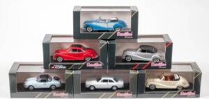 DETAIL CARS: 1:43 Group of Miscellaneous Model Cars Including BMW 502 Cabrio (ART 244) – Red; And, 1969 Alfa Romeo Giulia 1300 Junior Coupe (ART 443) – Brown; And, 1960 Alfa Romeo Sprint (ART 360). All mint in original perspex display cases. (30 items app