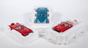 FRANKLIN MINT: Group of Model Cars consisting of 1956 Ford Thunderbird (CCR07) -Red; and, 1955 Chevrolet Bel Air Convertible (B11TQ17) &ndash; Red; and, 1948 Tucker (B11ST35) - Blue. All mint in original cardboard packaging. (3 items)