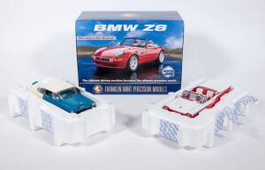 FRANKLIN MINT: group of Model Cars consisting of 1955 Chevrolet Bel Air (11UX30) -Blue and White; and, 1957 Ford Skyliner (B11ST54) – Red; and, BMW Z8 (B11ZK57). All mint in original cardboard packaging. (3 items)