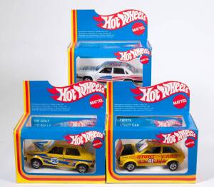 HOTWHEELS: 1:25 Group of Model Cars Including Volvo 343 Turbo (6828); And, BMW 320 Wind Surf (6804); And, Talbot Horizon Rally (6825). All mint in original blue windowed boxes. Slight damage to some of the boxes. (9 items)