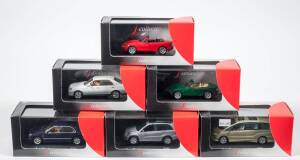 J-COLLECTION: 1:43 group of Model Cars including Mazda MX-5 1.8 (JC018) - Dark Green; and, Toyota Crown Royal Saloon G (JC010) – White; and, Nissan Micra (JC030) – Metallic Orange. All mint in original display case (11 items)