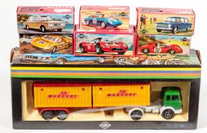 MERCURY: Group of Model Cars and Trucks including Fiat 692 Articulated Truck; and, Alfa Romeo Prototipo (33); and, Ferrari 330 P2 Prototipo (28). Mixture of boxed and unboxed models. (80 items)