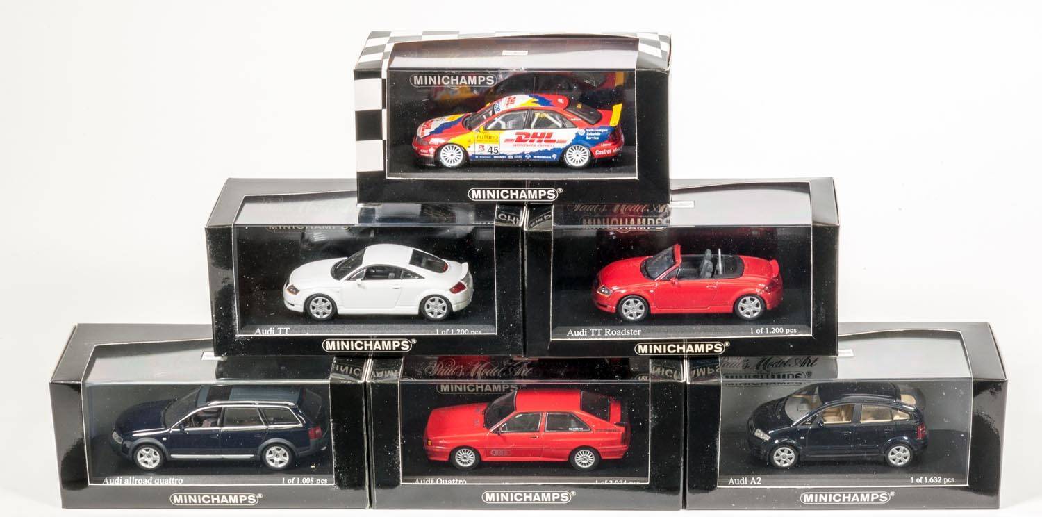 MINICHAMPS: 1:43 Group of Audi Model Cars including 1998 Audi TT