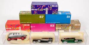 RIO: 1:43 group of Model Cars including 1927 Bugatti Royale (54) – Yellow and Black; and, 1929 Fiat Tipo 519s (57) – Red; and, 1941 Lincoln Continental (44) – Grey. All mint in original perspex display case and outer cardboard packaging. (35 items)