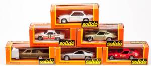 SOLIDO: Group of Model Cars including Land Rover (66); and, BMW 30 CSL (25); and, Peugeot 904 (40). All mint in original orange cardboard windowed boxes. (15 items)