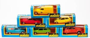 SOLIDO: Group of Model Cars Including Volkswagen Golf (19); And, Ford Escort (45); And, Ford Fiesta (53). All mint in original blue cardboard windowed boxes. (50 items approx.)