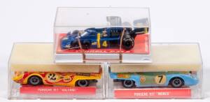 SUPER CHAMPIONS: 1:43 Group of Racing Cars consisting of Porsche 917 ‘Monza’ (42) – Blue; and, Porsche 917 ‘Kalyami’ (55); and, Tyrrell P34.2. Nearly all mint in original perspex display case. (8 items)