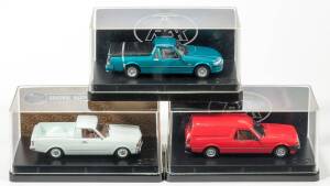 TRAX: 1:43 group of Fords including Ford 1969 XW Falcon Ute (TR66) - Bronze; and, Ford 1970 XY Falcon 500 Ute (TR67B) – Blue; and, Ford 1979 XD Falcon Utility (TR69) – Yellow. All mint in original perspex display case. (9 items)