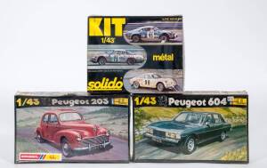 Miscellaneous group of Hobby Kits Including HELLER: Peugeot 604 (170); and, HELLER: Renault 4CV (174); and, SOLIDO: Alfetta GTV (5082). All mint and unbuilt in original cardboard packaging. (7 items)