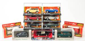 Miscellanous Group of Model Cars Including AR-GEE: Lexus SC400 – Grey; And, NEW REY: 1993 Volkswagen Golf Cabriolet (48519) – Red; And, SOLIDO: Peugeot J7 (355) – White. All mint in original cardboard packaging. (45 items approx.) 