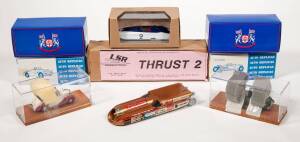 Miscellaneous Group of 1:43 Scale Built Models Including AUTO REPLICAS: Bugatti T13 J.C.C (12); and, PRECISION MINIATURES: 1966 Shelby Special (68); and LSR PRODUCTIONSL 1983 Thrust 2 (01-B). All built in original cardboard packaging. (50 items)