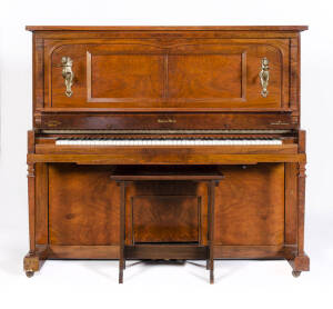 HAINES BROS. THE MARQUE AMPICO: Walnut cased tonal player piano with original sconces, stall and rolls circa 1927. 160 x 80 x 137cm