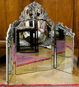 A Venetian cut glass three-fold dressing table mirror, circa 1950, 84cm high, 106cm wide&nbsp;