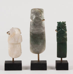 South American nephrite and jade axe heads (3 different), Costa Rican 15th century AD, 8, 10 and 12cm high